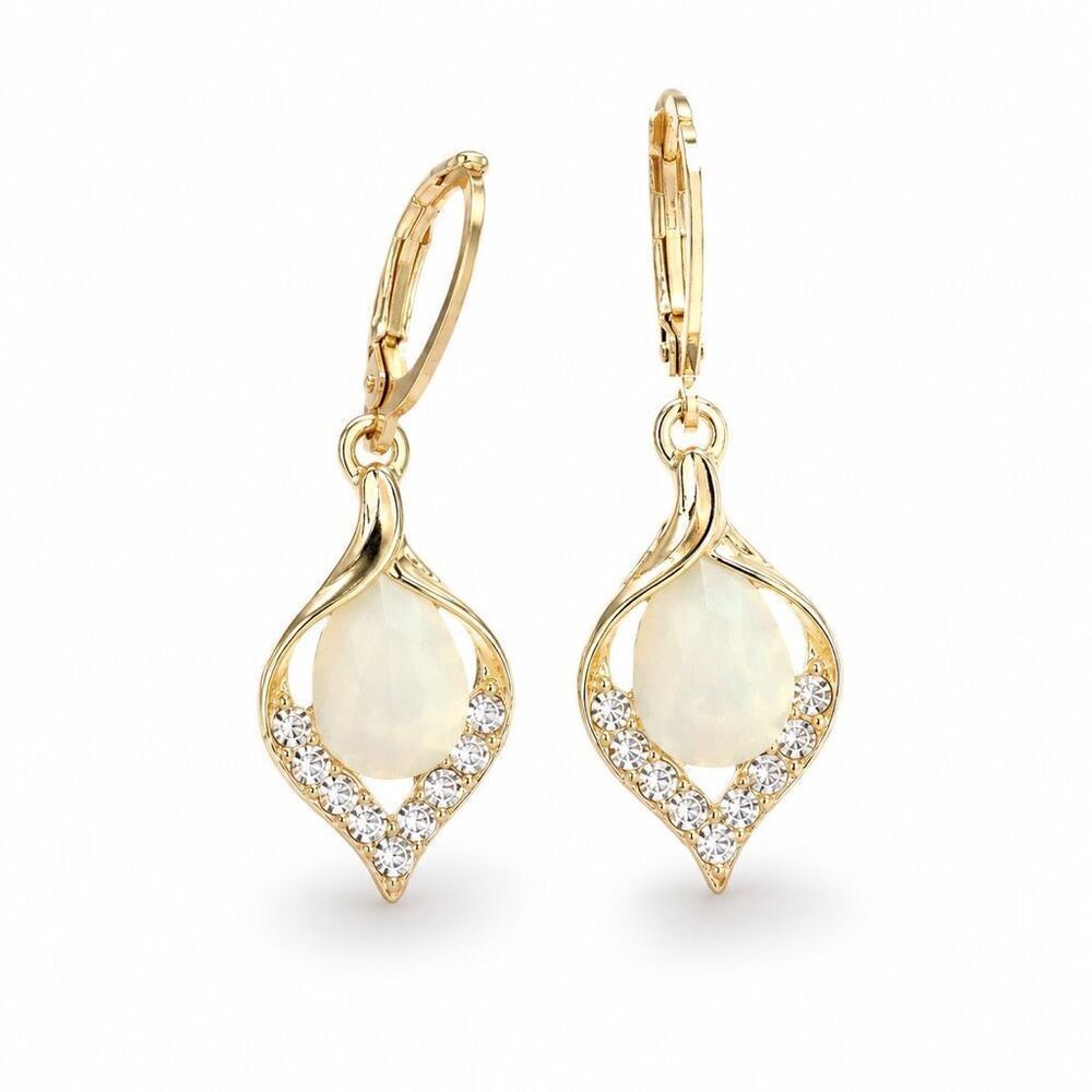 Moonlit Garden Faux Opal Leaf Earrings